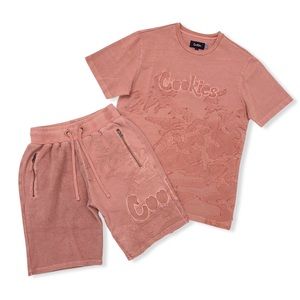 Cookiessf Toasted Muave Embroidery logo Tee & Triple Zipper Pockets Short Set